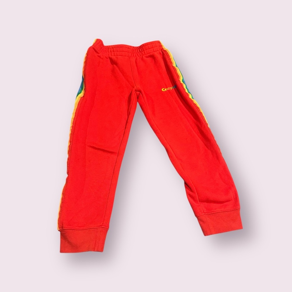 Kids Crayola Vivid Red Rainbow Stripe Sweatpants Size 5-6